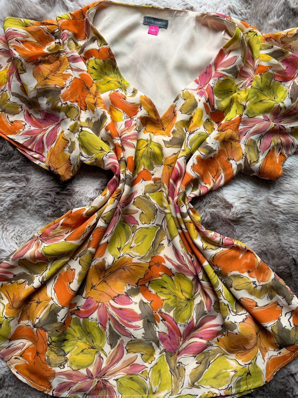 Vince Camuto Soft Cream Blouse with orange, pink, green floral